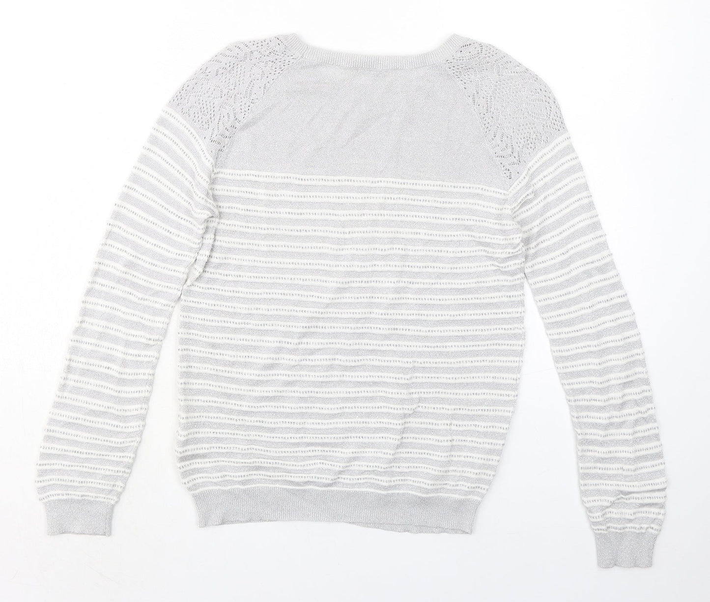 Oasis Womens Grey Round Neck Striped Viscose Pullover Jumper Size M