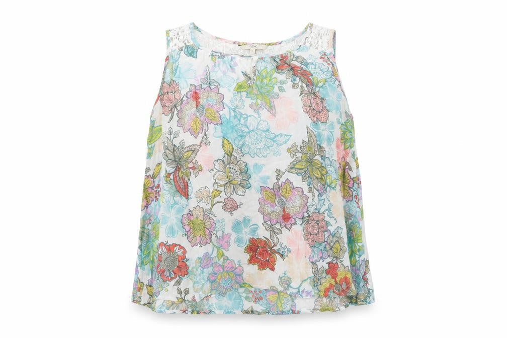 NEXT Womens Multicoloured Floral Viscose Basic Tank Size 8 Boat Neck - Crochet Detail