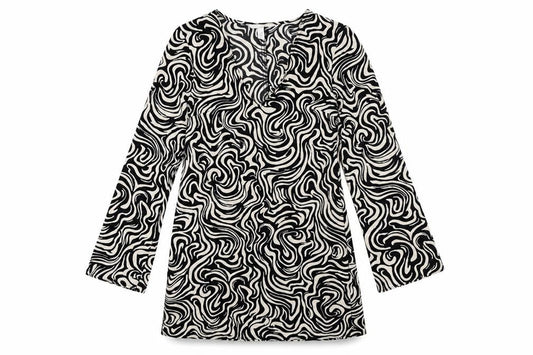 H&M Womens Black Geometric Polyester Shift Size XS V-Neck