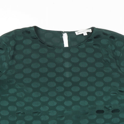Warehouse Womens Green Polka Dot Polyester Basic Blouse Size 10 Round Neck - Flute Sleeve