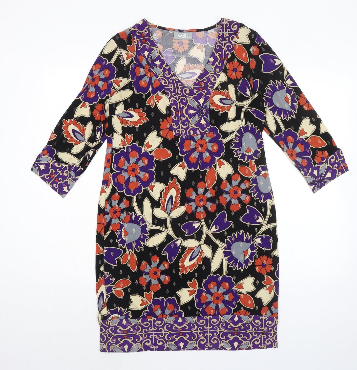 Wallis Womens Black Geometric Polyester Shift Size 10 V-Neck