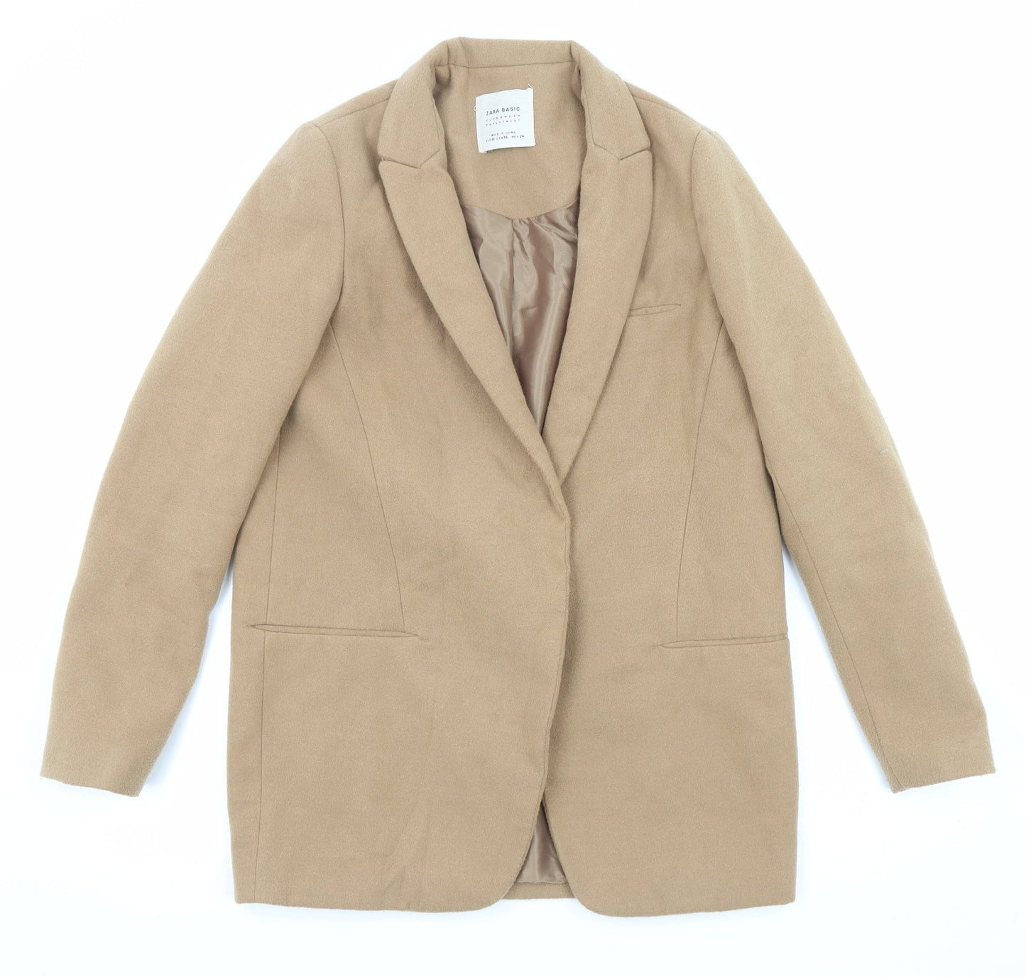 Zara Womens Beige Overcoat Coat Size XS Snap