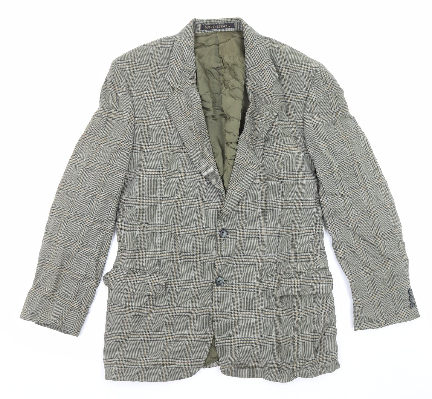 Marks and Spencer Mens Grey Plaid Wool Jacket Suit Jacket Size 40 Regular