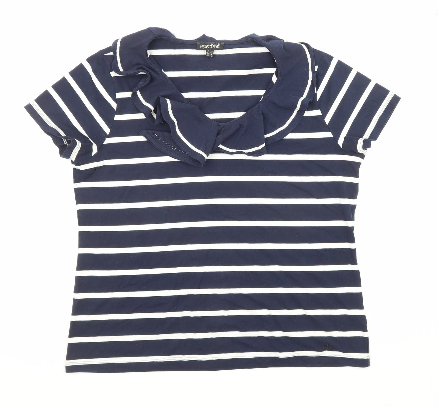 Marbel Womens Blue Striped Cotton Basic T-Shirt Size 16 Collared