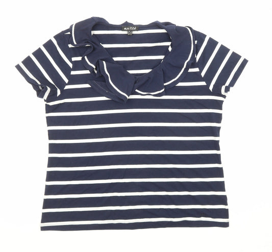 Marbel Womens Blue Striped Cotton Basic T-Shirt Size 16 Collared