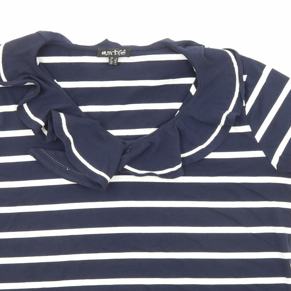 Marbel Womens Blue Striped Cotton Basic T-Shirt Size 16 Collared