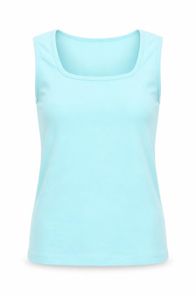 Emreco Womens Blue Cotton Basic Tank Size 12 Scoop Neck