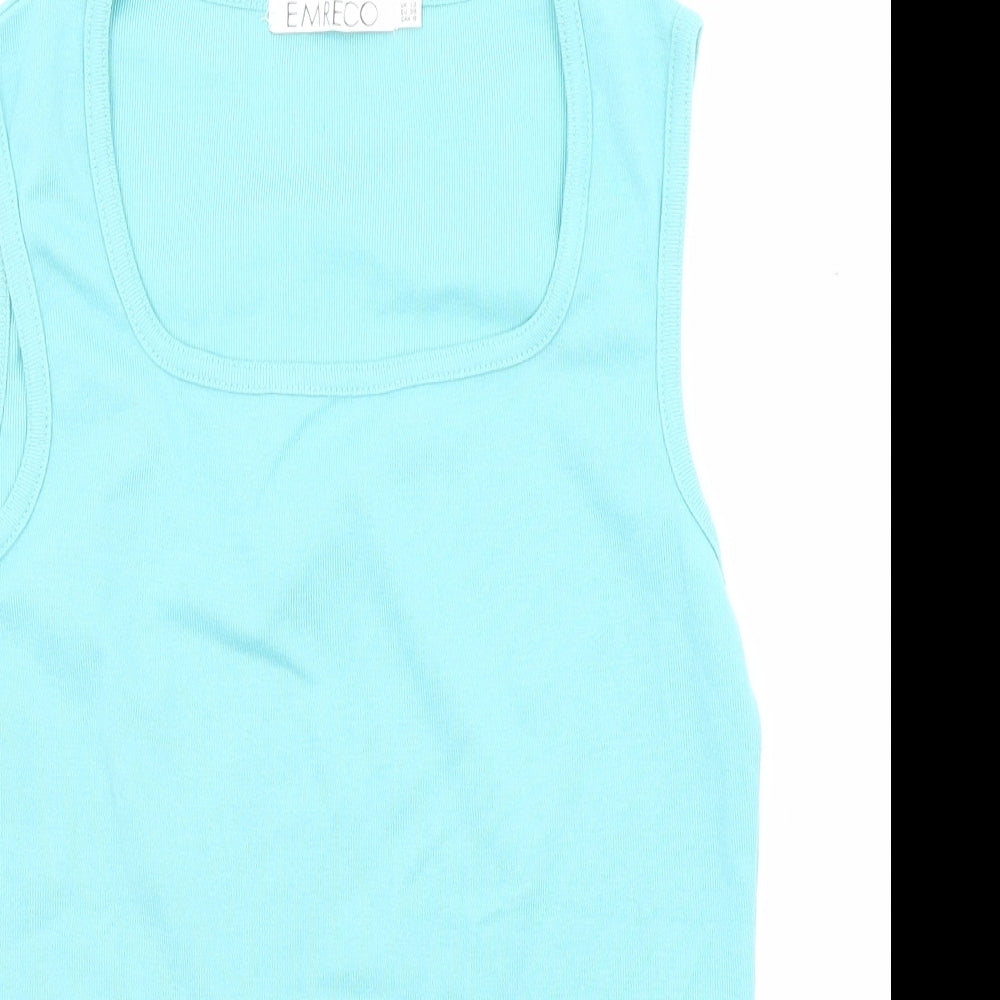 Emreco Womens Blue Cotton Basic Tank Size 12 Scoop Neck