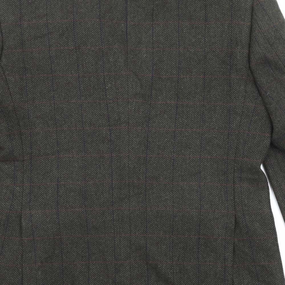 Greenwoods Mens Green Herringbone Polyester Jacket Blazer Size 42 Regular