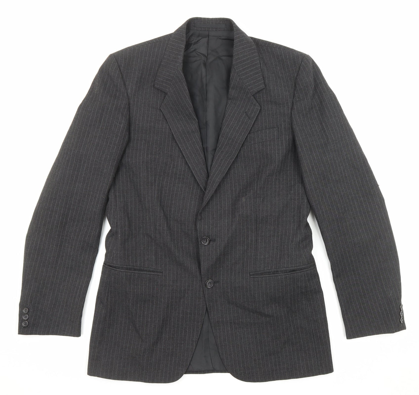 C&A Mens Black Striped Polyester Jacket Suit Jacket Size 40 Regular