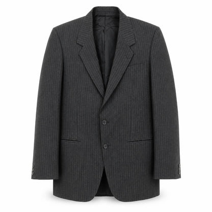 Front view of C&A men’s black striped polyester jacket suit jacket, size 40, regular