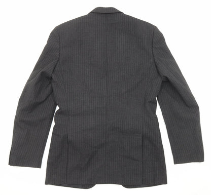Back view of C&A men’s black striped polyester jacket suit jacket, size 40, regular