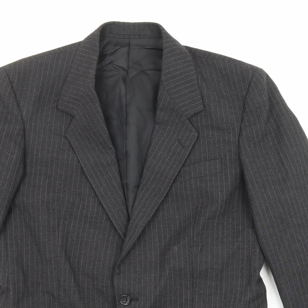 C&A Mens Black Striped Polyester Jacket Suit Jacket Size 40 Regular
