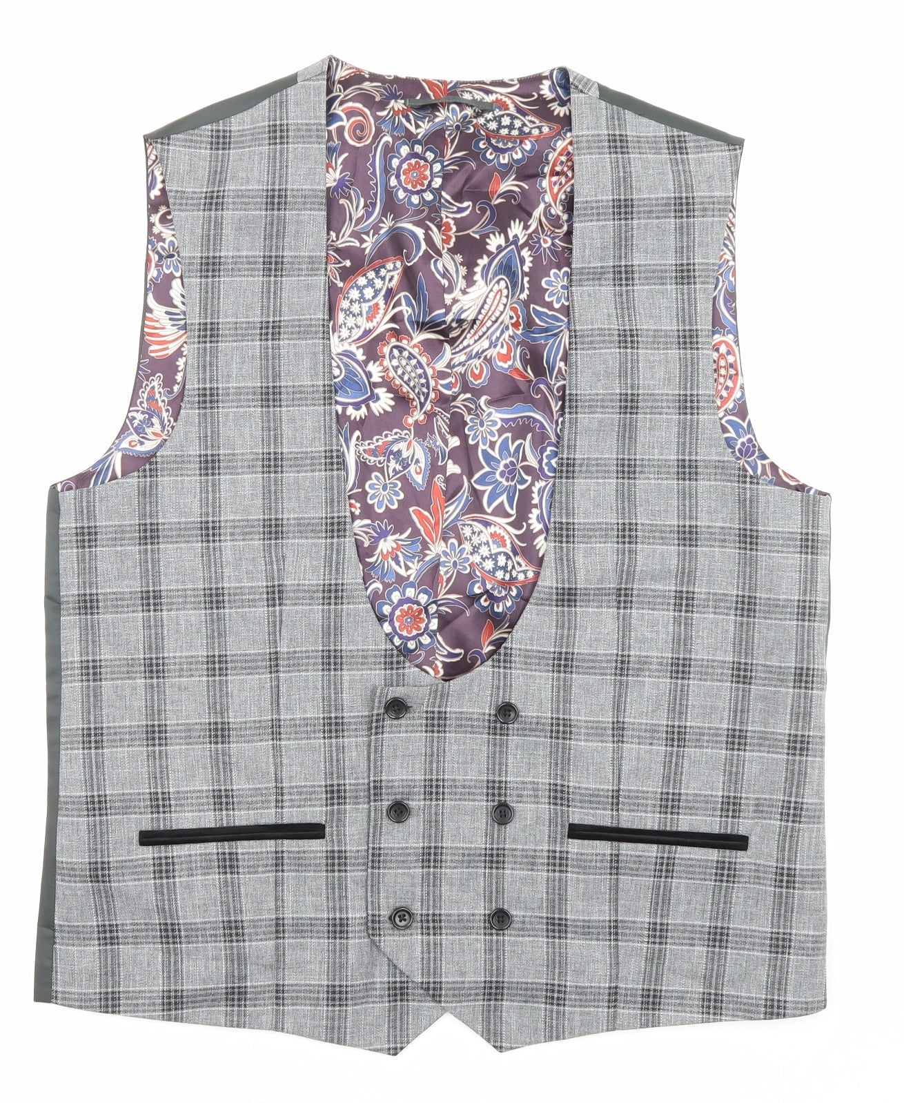 NEXT Mens Grey Plaid Polyester Jacket Suit Waistcoat Size 42 Regular