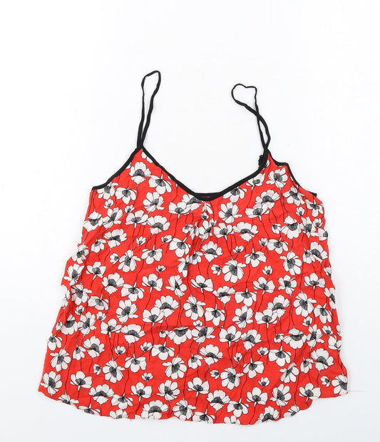 Dorothy Perkins Womens Red Floral Viscose Camisole Tank Size 8 V-Neck