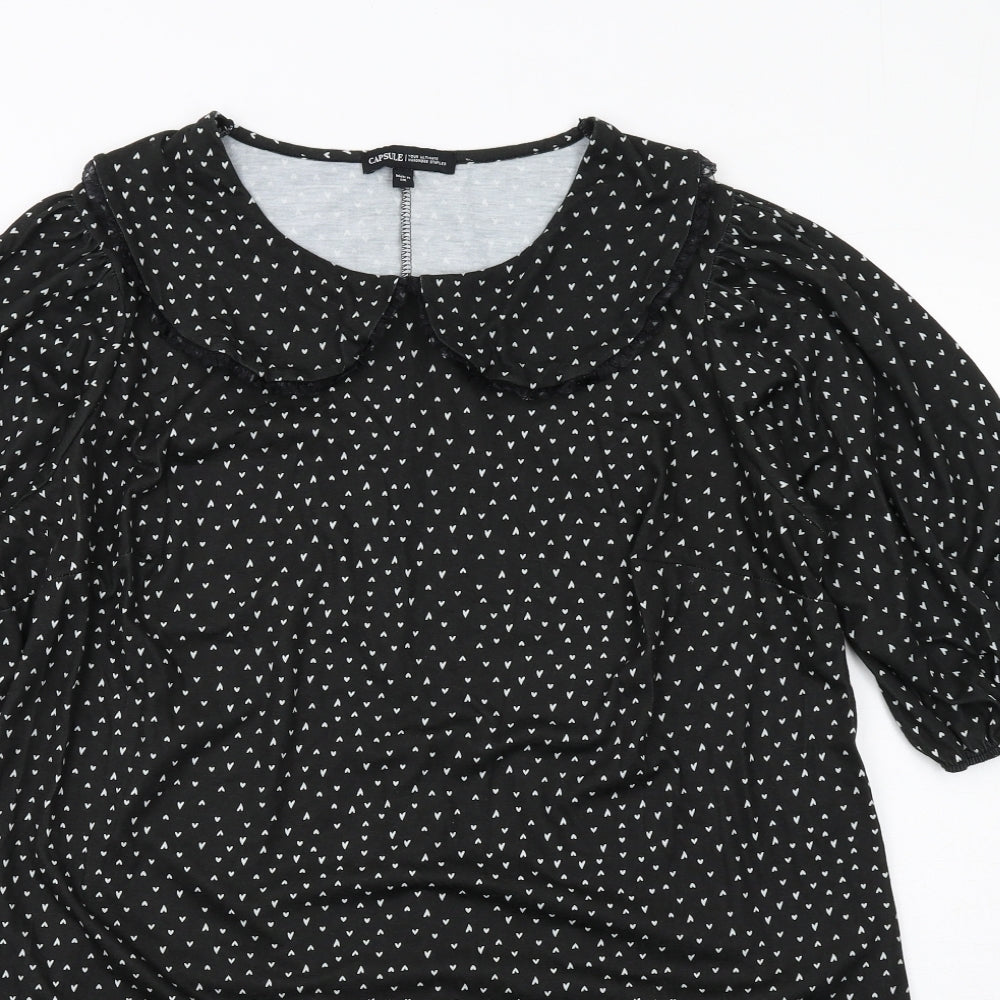 Capsule Womens Black Geometric Polyester A-Line Size 16 Collared Pullover - Heart Print