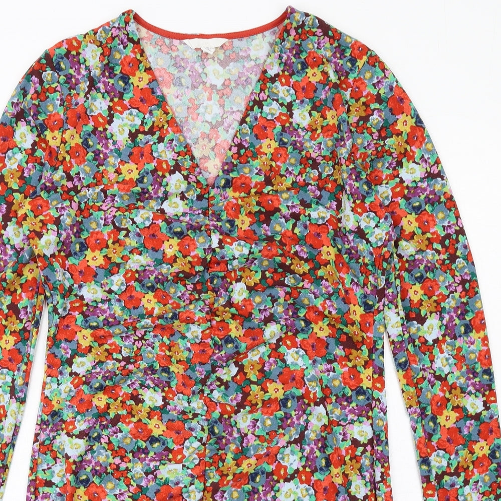 H&M Womens Multicoloured Floral Polyester Sheath Size L V-Neck Pullover
