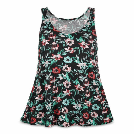 bonprix Womens Black Floral Viscose Basic Tank Size L Scoop Neck