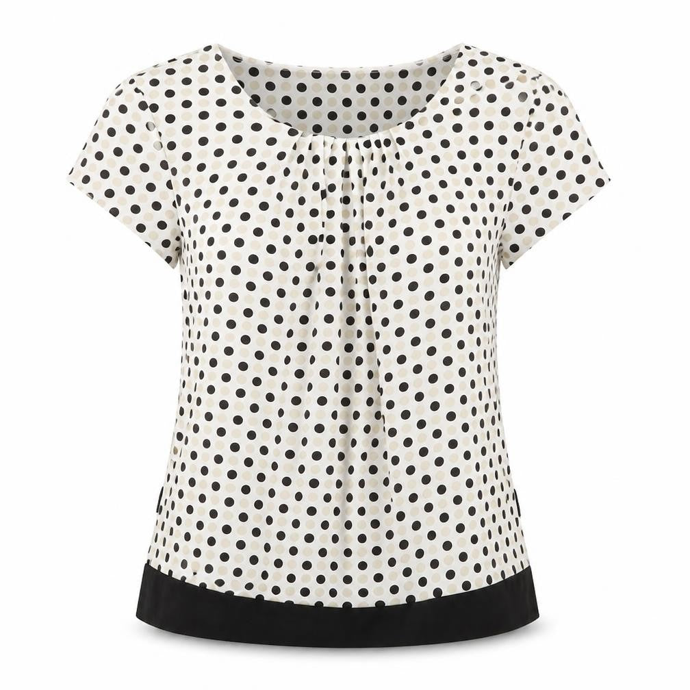 Precis Womens Multicoloured Polka Dot Polyester Basic Blouse Size 12 Boat Neck - Pleat Front Detail