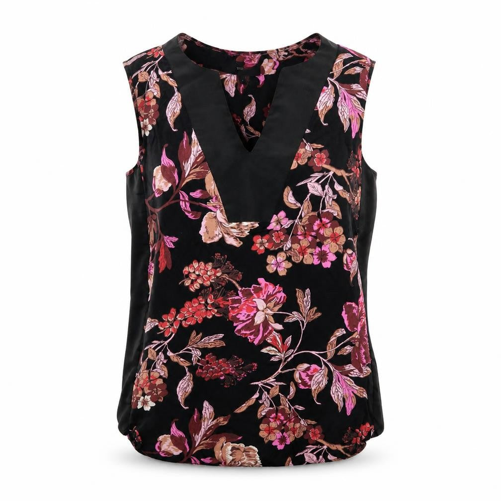 NEXT Womens Black Floral Viscose Basic Blouse Size 8 V-Neck