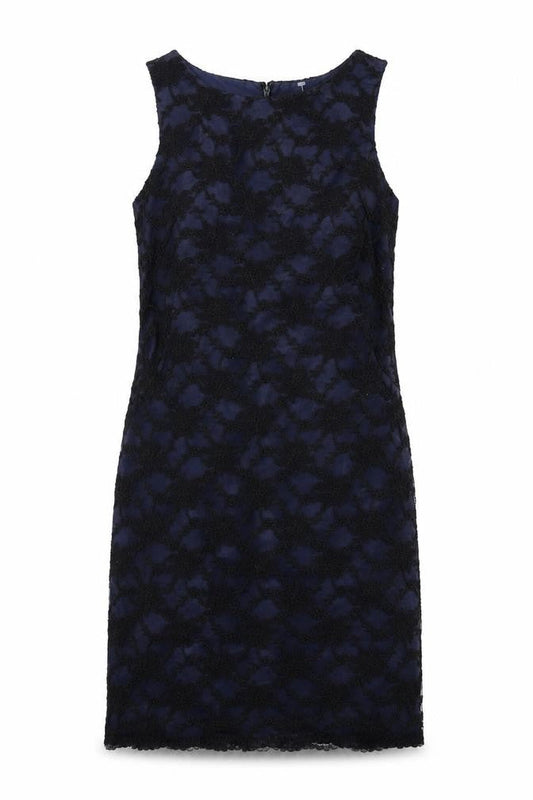 Kenneth Cole Womens Black Polyester Pencil Dress Size 10 Boat Neck Zip - Lace Overlay