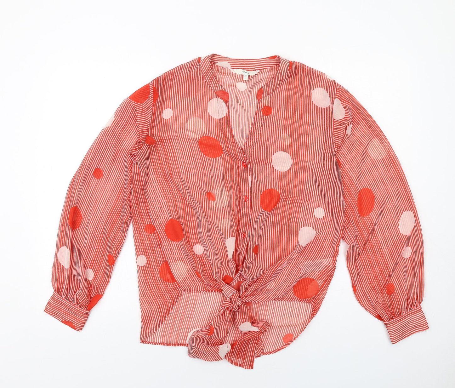 NEXT Womens Red Striped Polyester Basic Button-Up Size 12 V-Neck