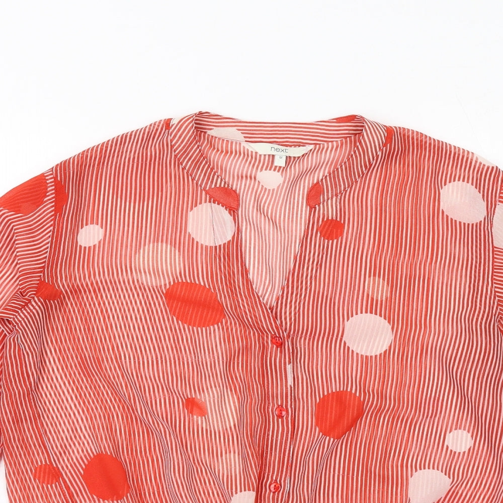 NEXT Womens Red Striped Polyester Basic Button-Up Size 12 V-Neck