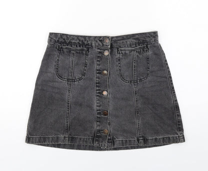 Topshop Womens Grey Cotton Mini Skirt Size 10 Button