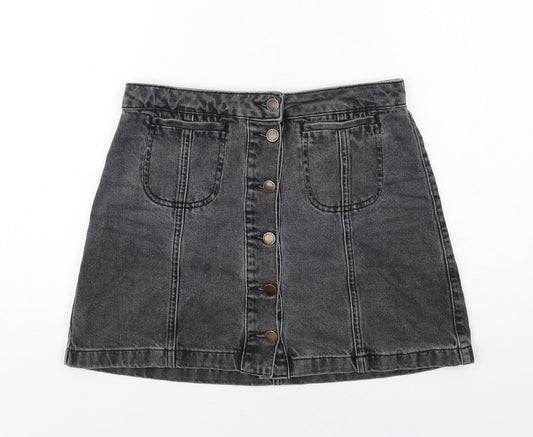 Topshop Womens Grey Cotton Mini Skirt Size 10 Button