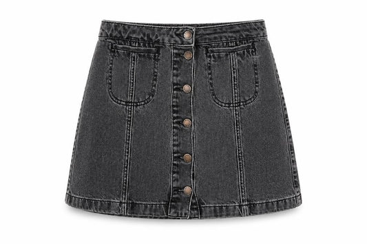 Topshop Womens Grey Cotton Mini Skirt Size 10 Button