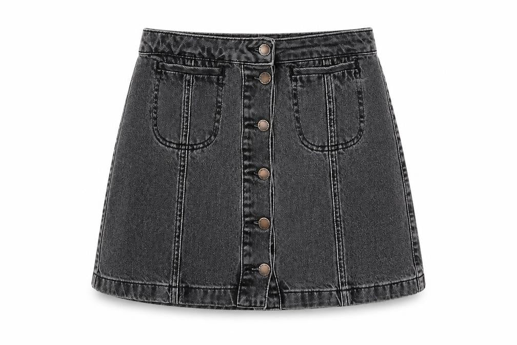 Topshop Womens Grey Cotton Mini Skirt Size 10 Button