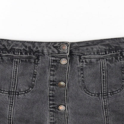 Topshop Womens Grey Cotton Mini Skirt Size 10 Button