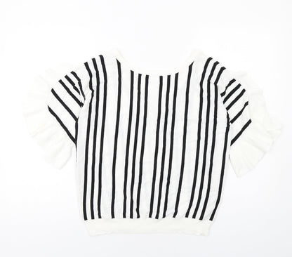 Next Womens White Round Neck Striped Viscose Pullover Jumper Size 14