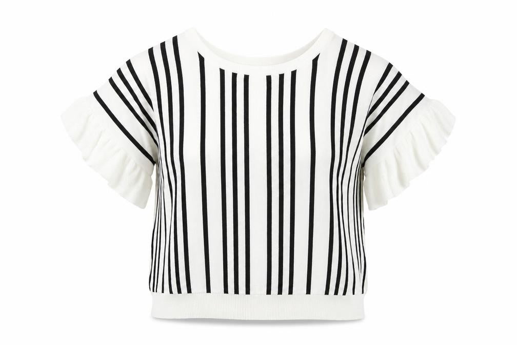 NEXT Womens White Round Neck Striped Viscose Pullover Jumper Size 14