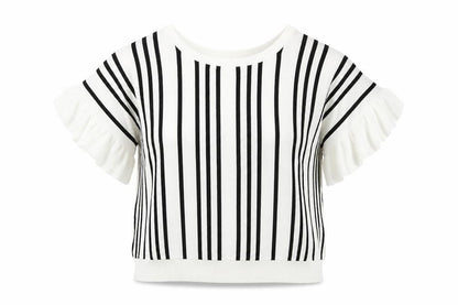 Next Womens White Round Neck Striped Viscose Pullover Jumper Size 14