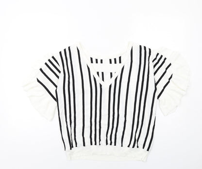 Next Womens White Round Neck Striped Viscose Pullover Jumper Size 14