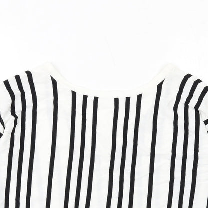 Next Womens White Round Neck Striped Viscose Pullover Jumper Size 14