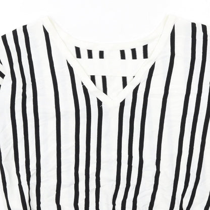 Next Womens White Round Neck Striped Viscose Pullover Jumper Size 14