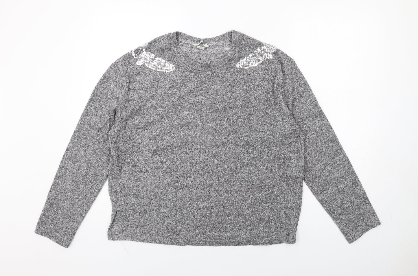H&M Womens Grey Round Neck Polyester Pullover Jumper Size M