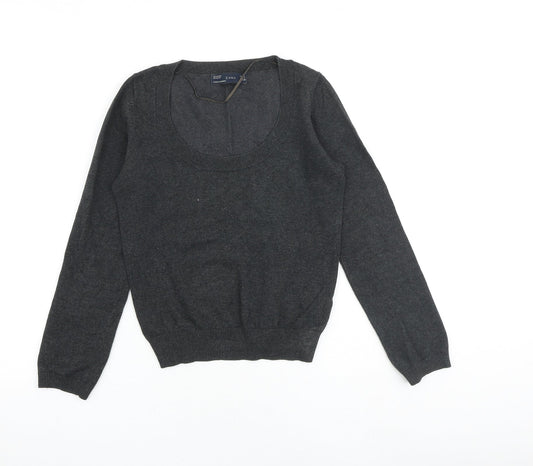 Zara Womens Grey Scoop Neck Cotton Pullover Jumper Size S