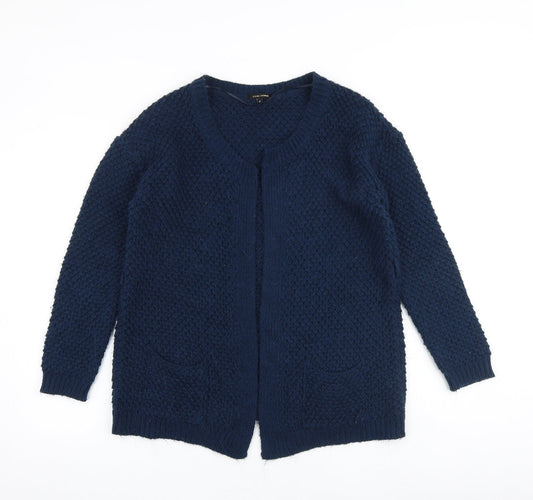 River Island Womens Blue V-Neck Acrylic Cardigan Jumper Size 8