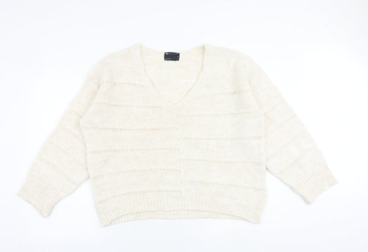 ASOS Womens Beige V-Neck Acrylic Pullover Jumper Size M