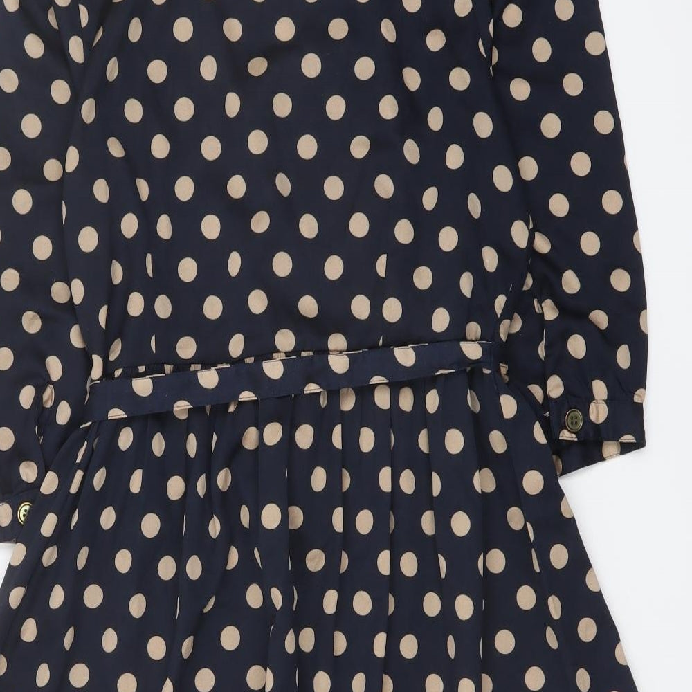 Purple Womens Blue Polka Dot Polyester Mini Size S Round Neck Button