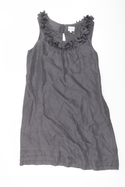 Kaliko Womens Grey Silk A-Line Size 10 Round Neck Zip