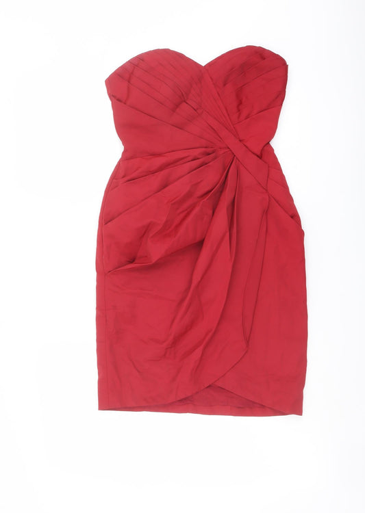 Warehouse Womens Red Polyester Mini Size 8 Off the Shoulder Zip