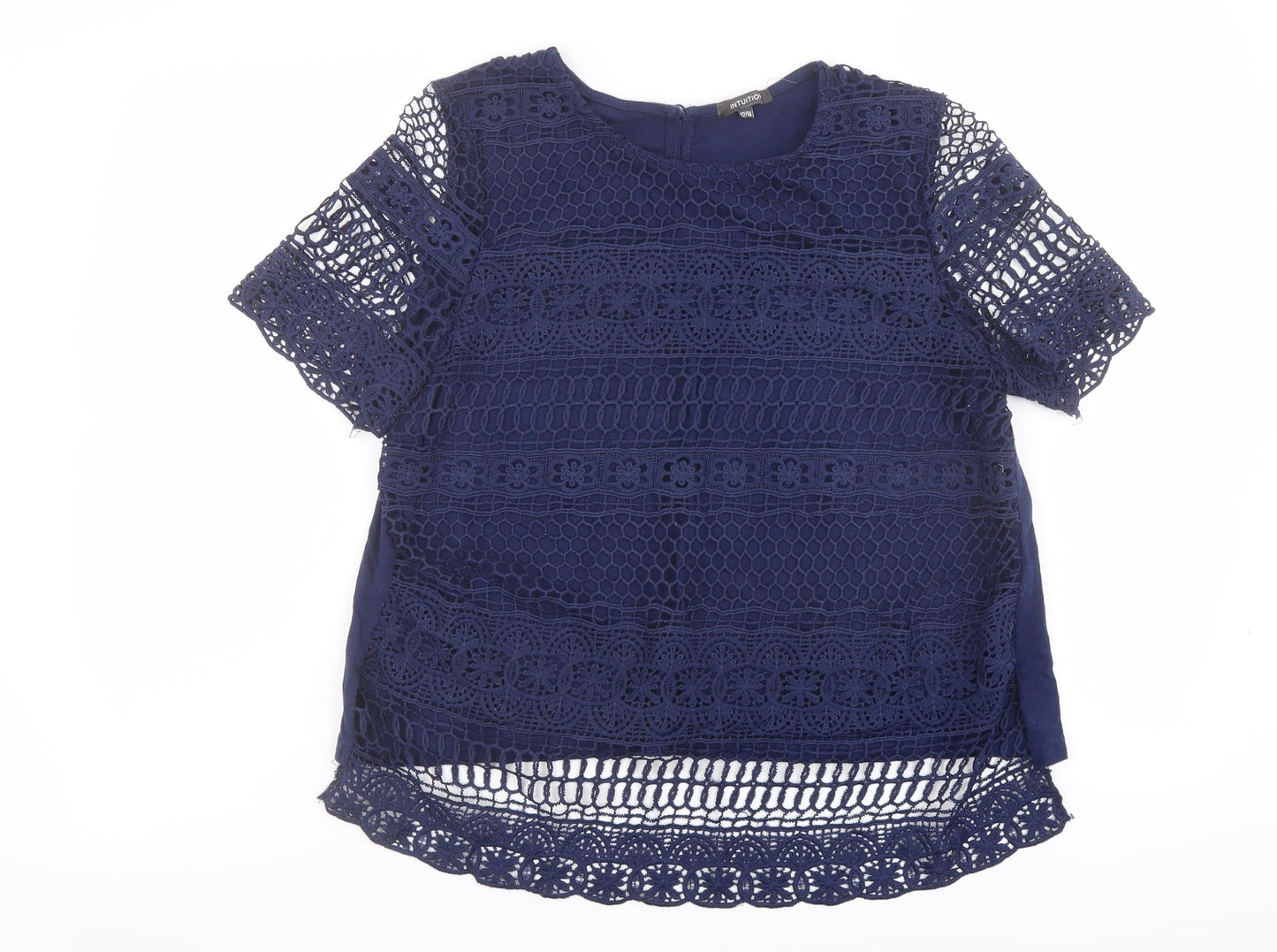Intuition Womens Blue Viscose Basic Blouse Size 12 Boat Neck