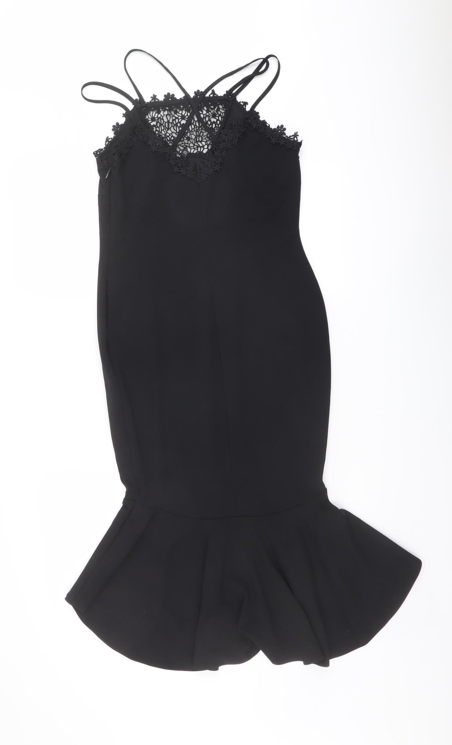 NEXT Womens Black Polyester Shift Size 10 Square Neck Zip - Crochet Detail