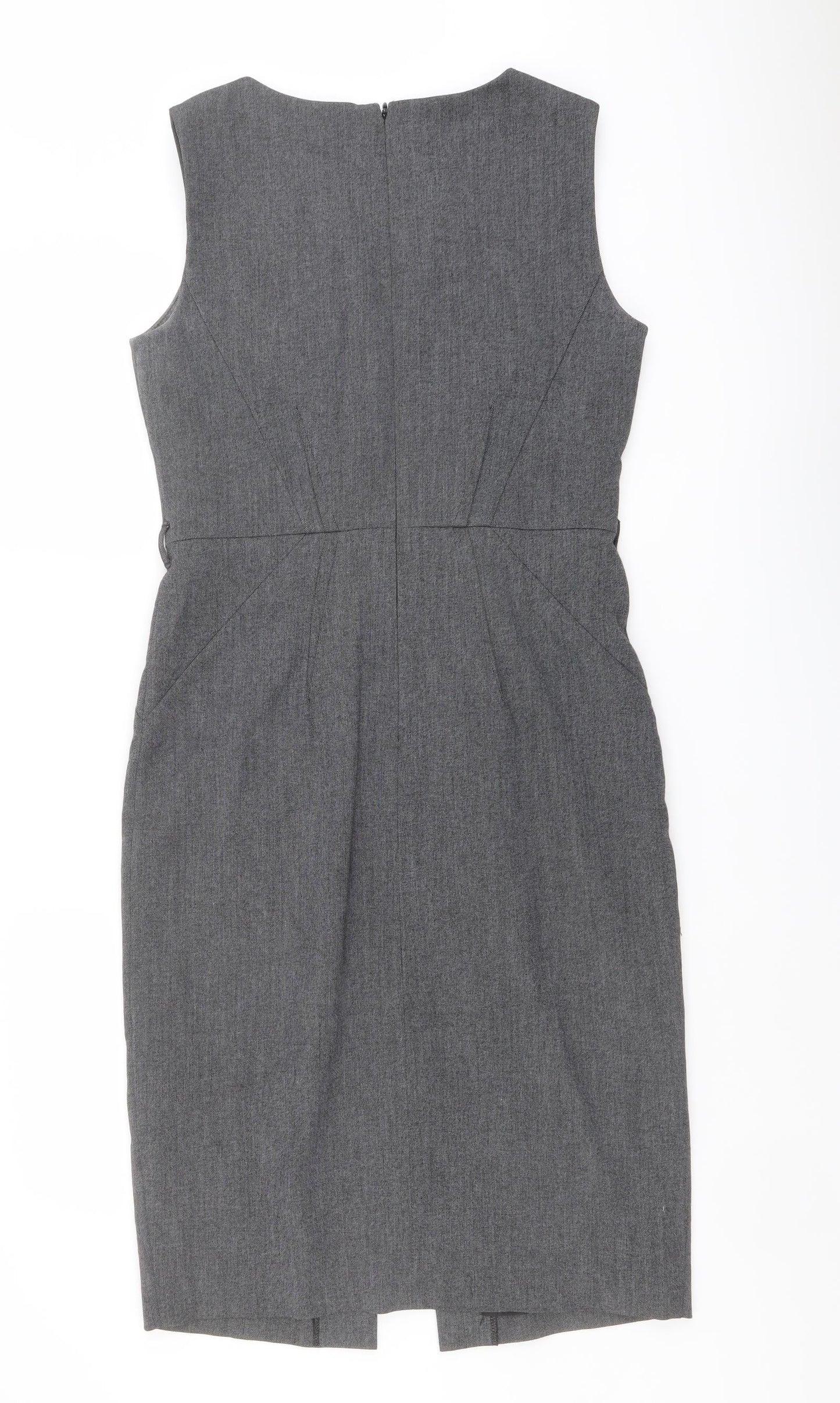 Debenhams Womens Grey Geometric Polyester Shift Size 10 Round Neck Zip