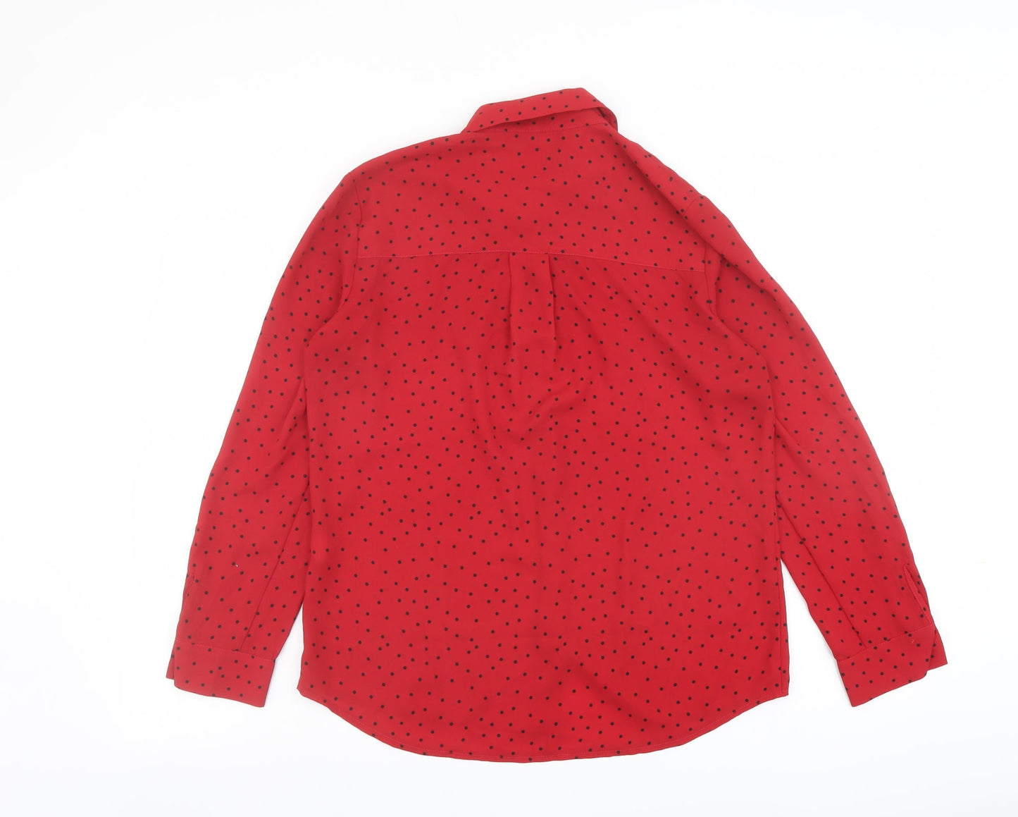 New Look Womens Red Polka Dot Polyester Basic Button-Up Size 8 Collared