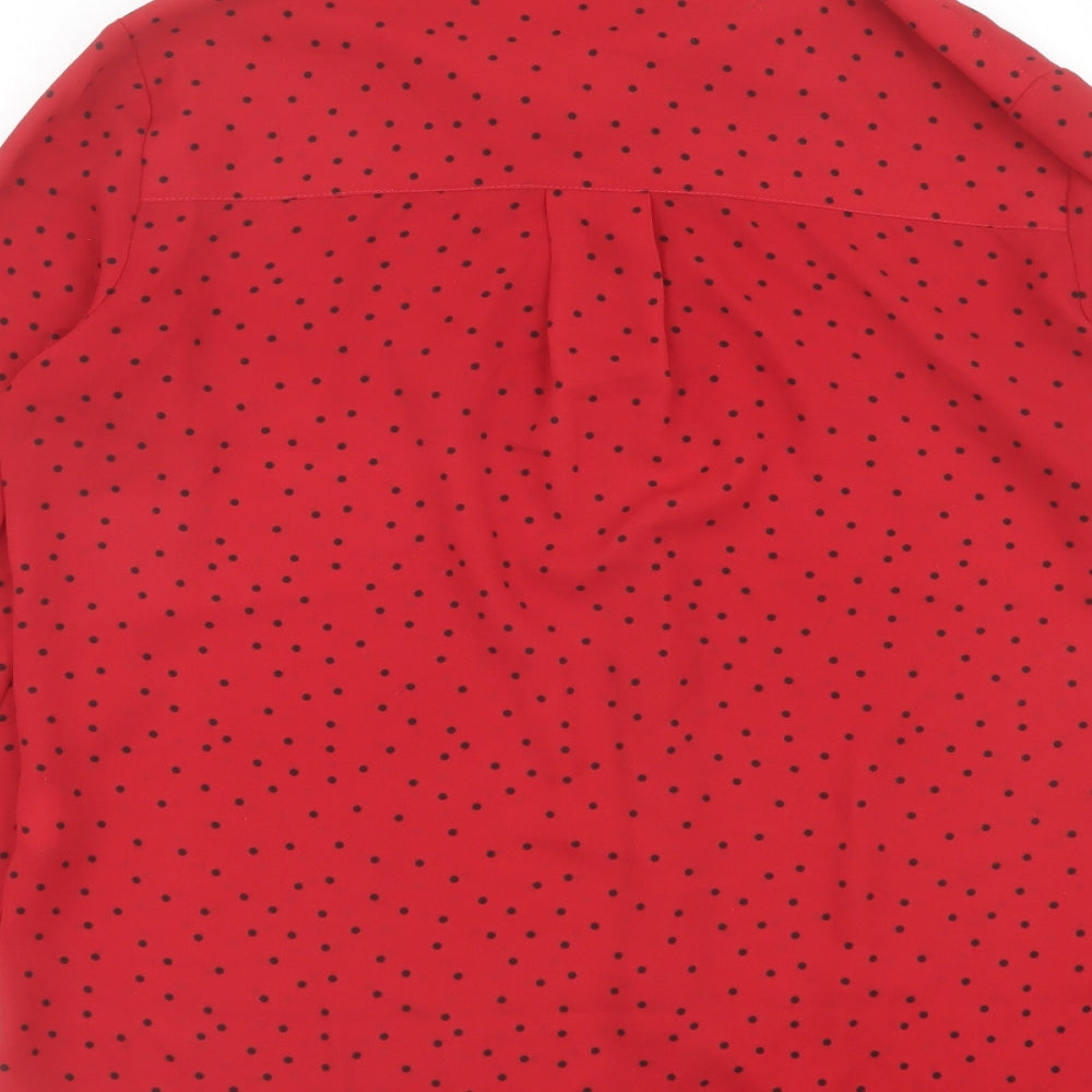 New Look Womens Red Polka Dot Polyester Basic Button-Up Size 8 Collared